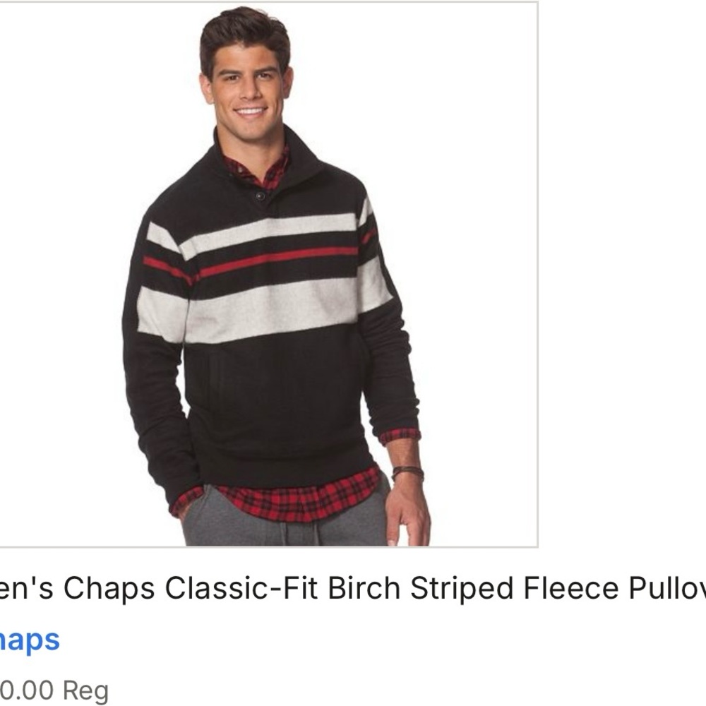 Chaps Ralph Lauren Pullover Fleece Sweatshirt Men's L  Black & Red NWT - Picture 2 of 12